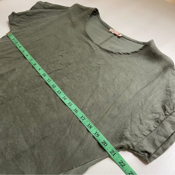 Sage Green Linen Blend Tunic Top Womens Medium High Low Hem Lace Boho Lagenlook - Picture 7 of 8